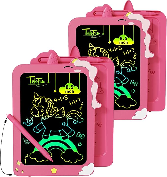 TEKFUN Toddler Girl Toys, 2 Pack LCD Writing Tablet for Kids, Doodle Board Dinosaur Toys, Travel Essentials Toys for 3 4 5 6 Year Old Boys Girls, Easter Birthday Christmas Gifts (8.5inch Pink&Pink)