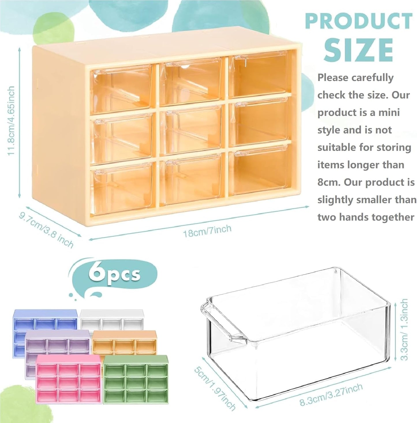 Amyhill 6 Pcs Mini Drawer Organizer Small Organizer with 9 Drawers Plastic Desktop Craft Storage Box for Office Home Room Jewelry Cosmetics Collection(Multicolored)