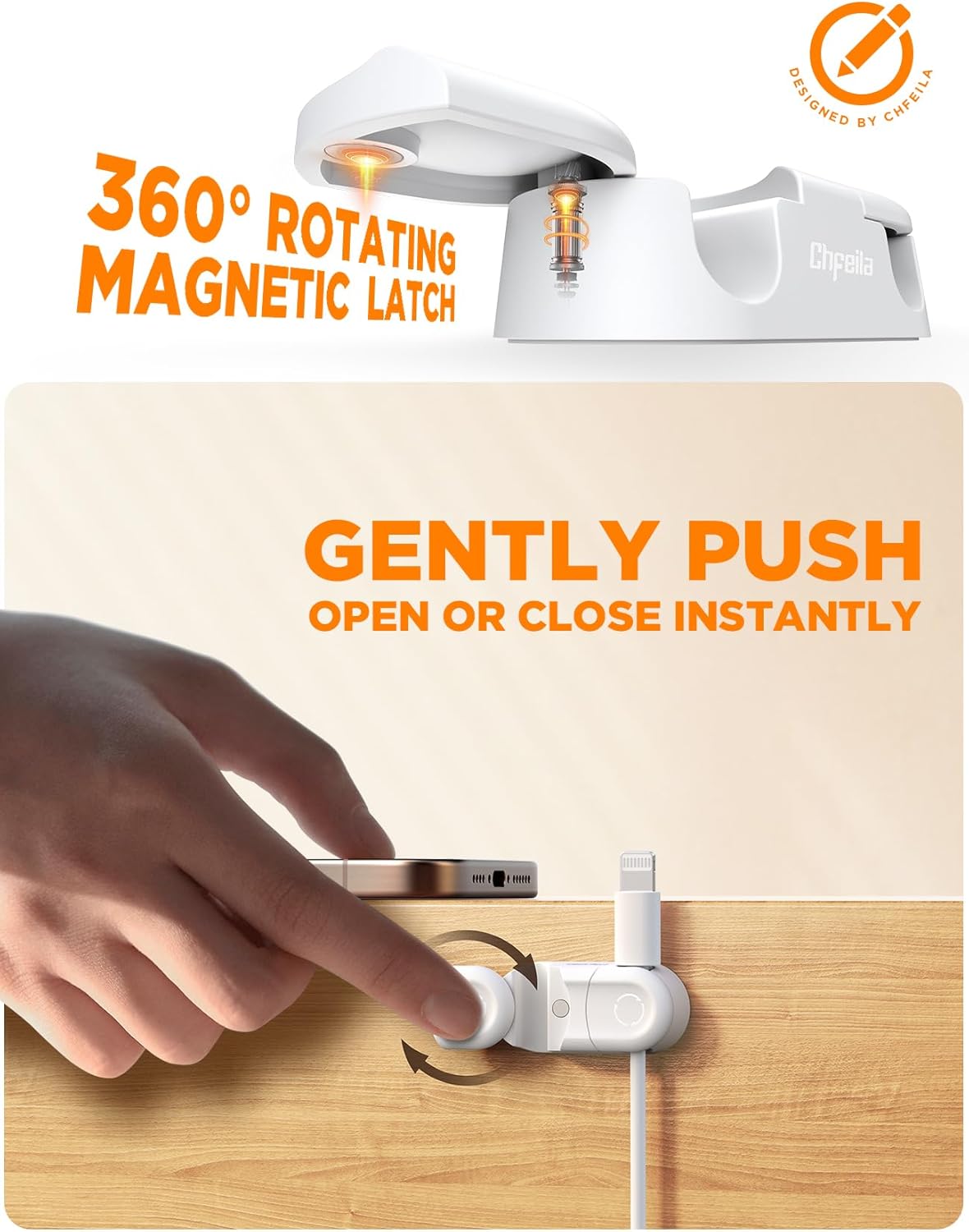 Magnetic Cable Clips - Chfeila 4Pack [Dual Slot] [360°Rotating & Twist-Lock] Cord Management, Adhesive Phone Charging Keeper, Wire Organizer Holder for Nightstand, Home Office Desk Accessories Decor