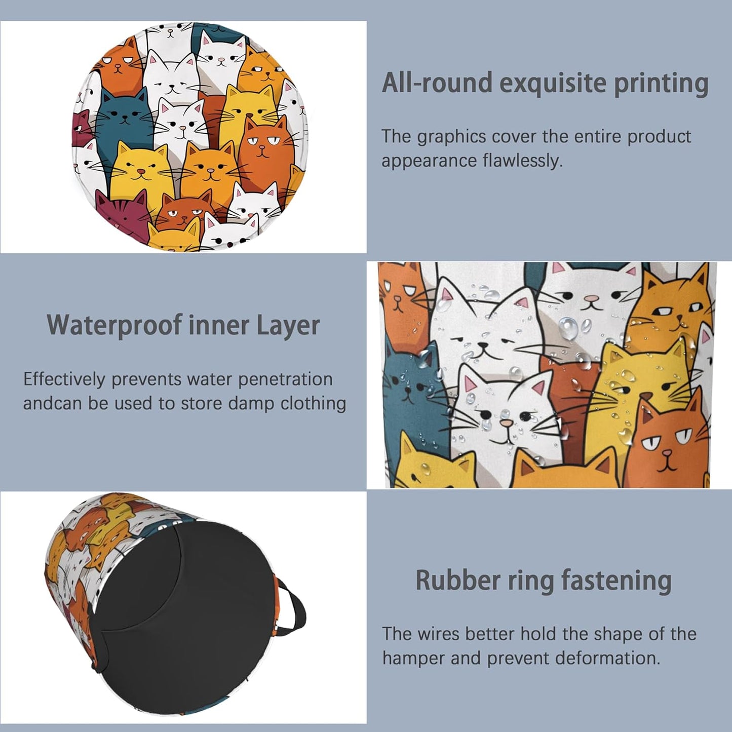 Funny Cat Laundry Basket,Foldable Oxford Cloth Tote Bag Laundry Hamper Clothes Storage Bucket Organizer for Bedroom Laundry Storage Dormitories 16" x 20.8"