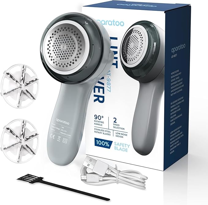 Fabric Shaver, Electric Lint Remover Shaver with 6-Leaf Blades, 2 Speeds Sweater Shavers to Remove Pilling with 3 Blades, Rechargeable Fabric Pill Shaver Fuzz Remover for Clothes Furniture Couch