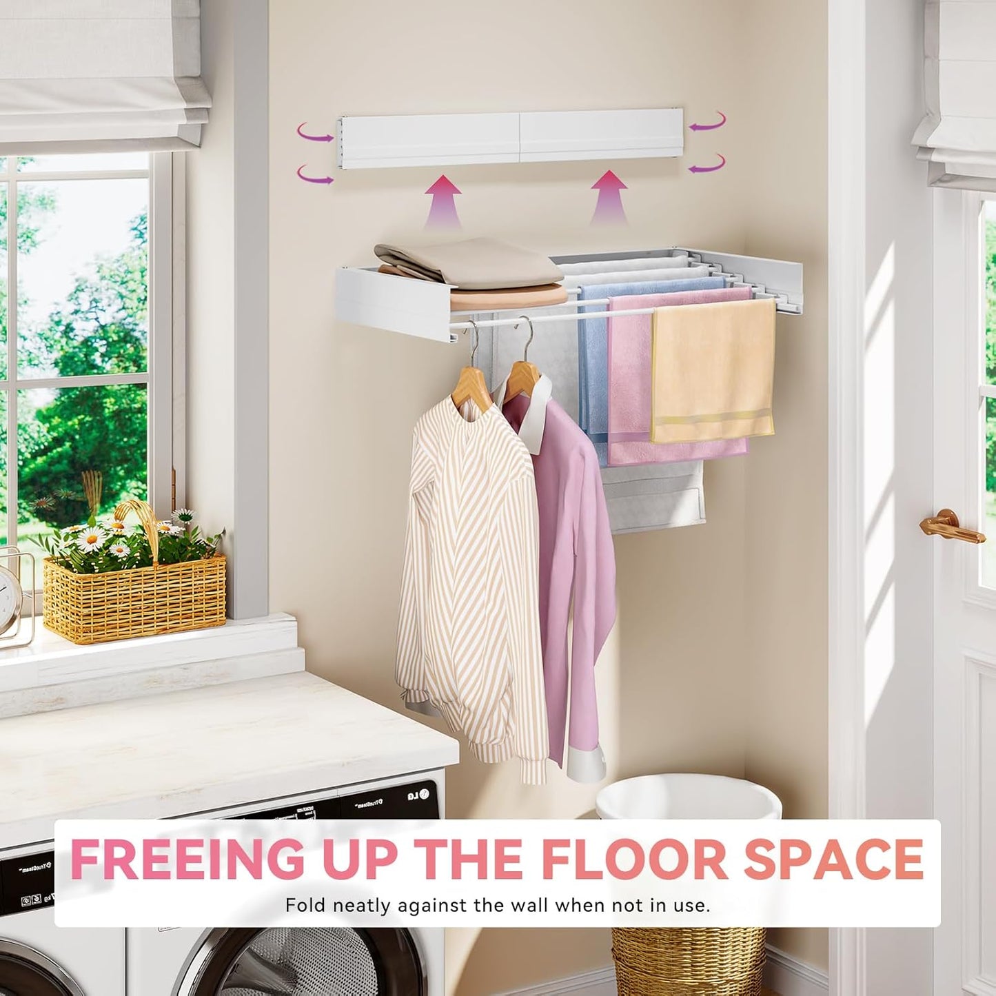 APEXCHASER Wall Mounted Clothes Drying Rack Laundry Drying Rack Retractable, Towel Racks for Bathroom Balcony Laundry Room Wall Mount, Foldable Drying Rack for Clothing, 31.5", White