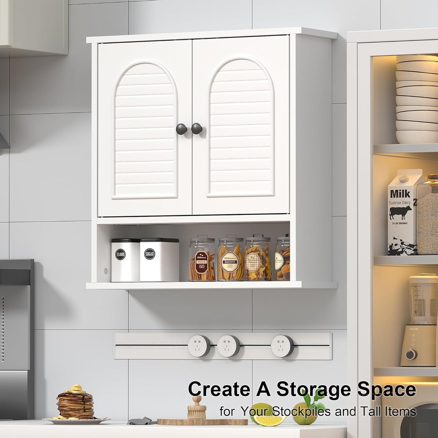 Medicine Cabinet for Bathroom,2 Doors White Bathroom Wall Cabinet with Arched,Over Toilet Storage Cabinet for Laundry Room/Kitchen/Living Room,Surface Mount Medicine Cabinets 23x24