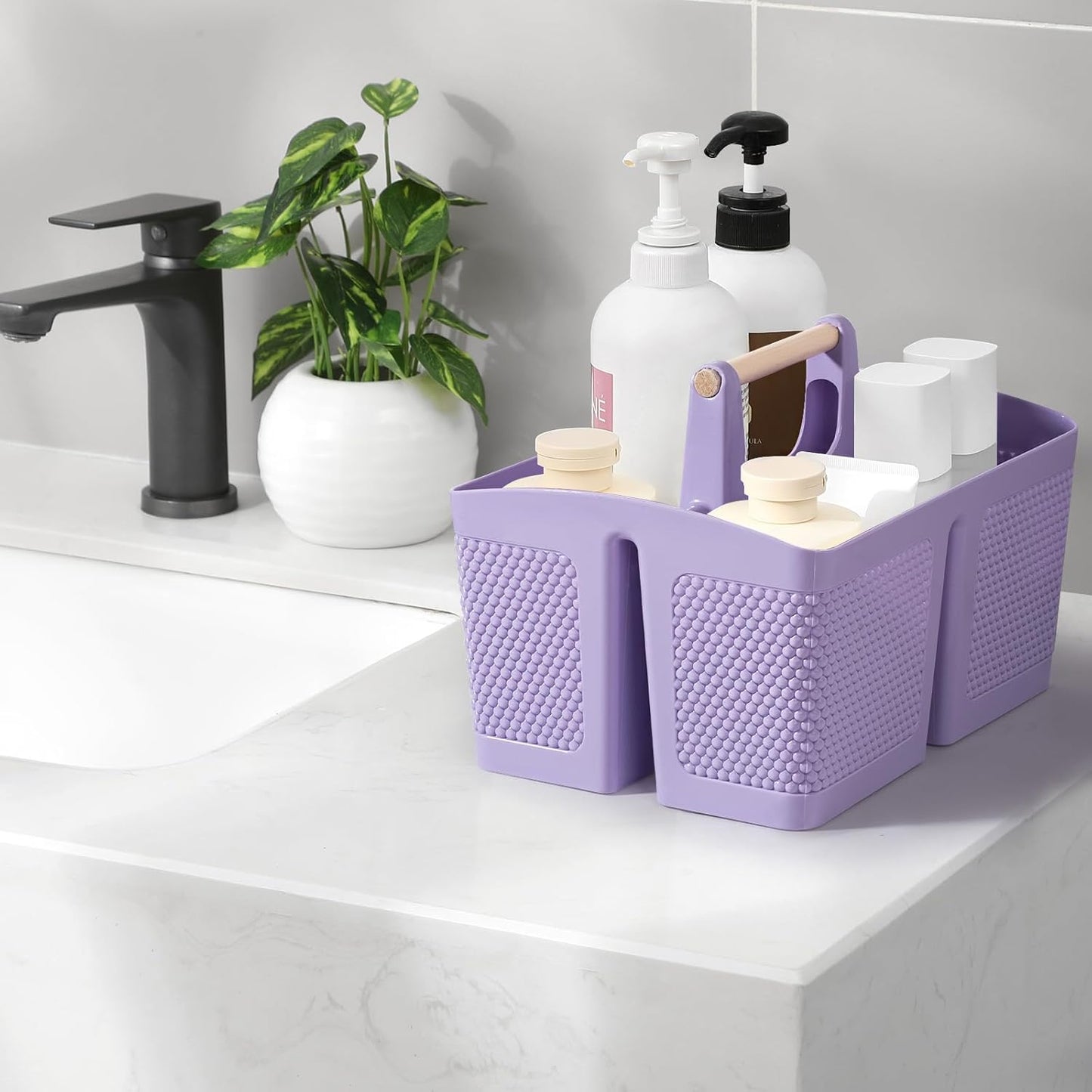 rejomiik Portable Shower Caddy Basket Plastic Cleaning Caddy Organizer Storage Tote with Handle for Bathroom, College, Dorm Room Essentials, Purple