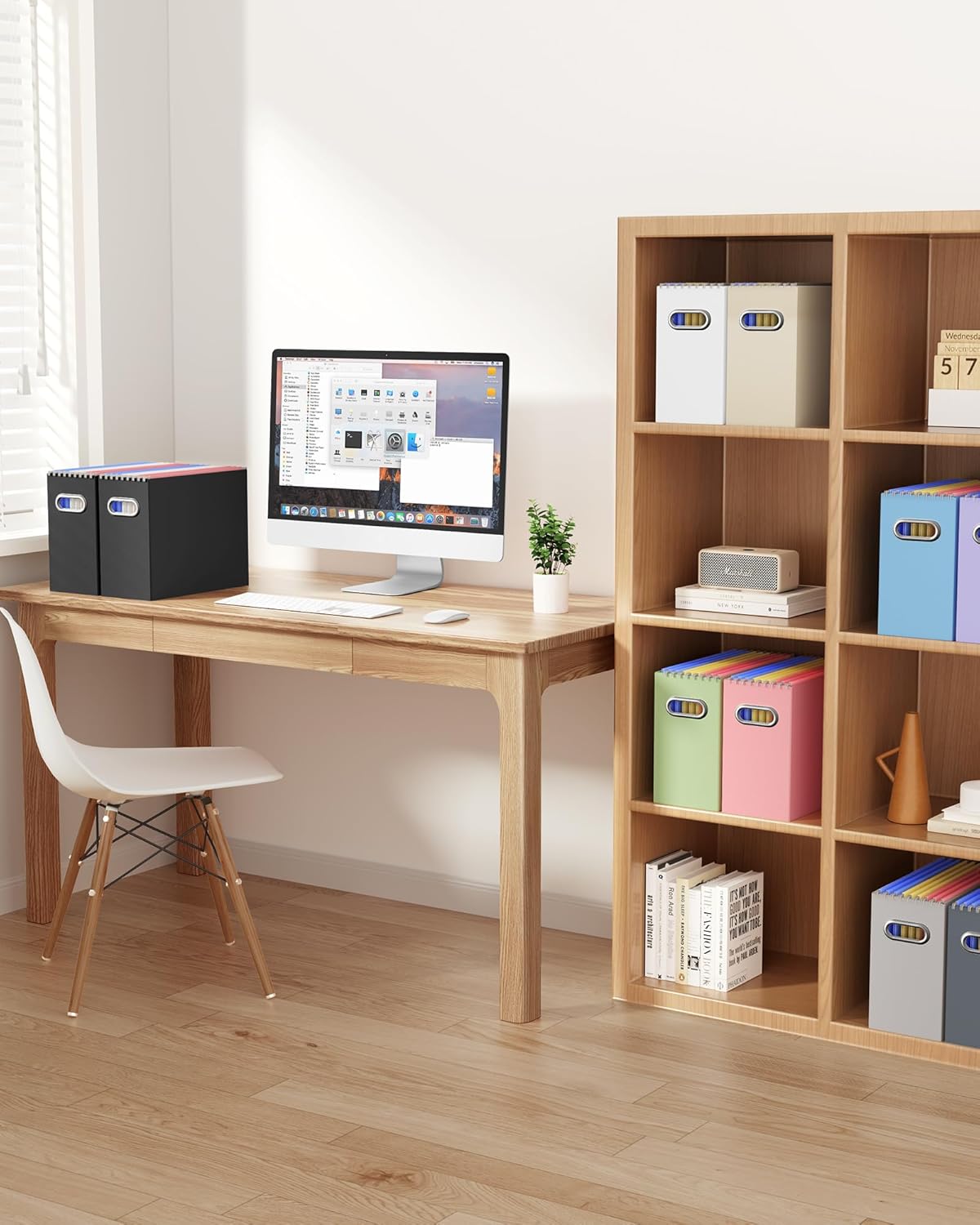 Oterri Cardboard File Organizer Box for Hanging File Folders Letter Size,File Box for Computer Desk,File Cabinet,Working Home,Office,Classroom (Beige, Letter Size - 4 Packs)