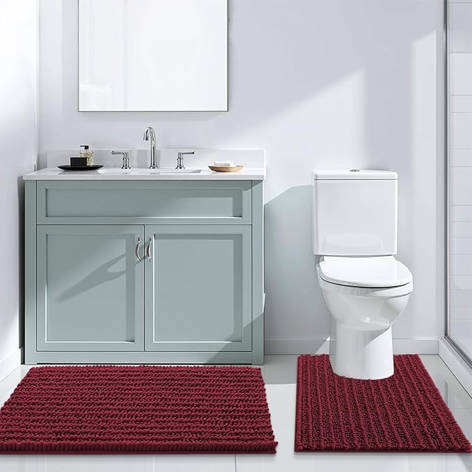 Arotive Luxury Round Chenille Bathroom Rug Mat, Extra Soft Thick Absorbent Shaggy Bath Rugs, Non-Slip Machine Wash Dry Plush Bath Mats for Bathroom, Shower and Tub, 24x24, Burgundy