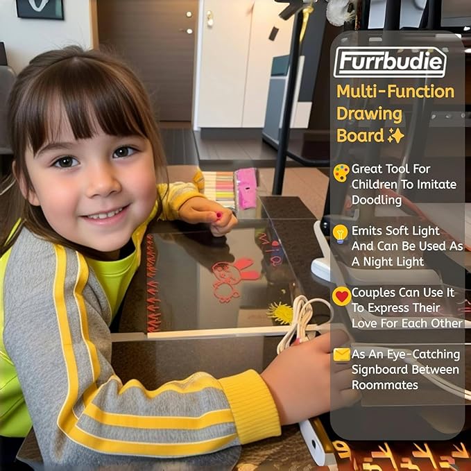 LED Note Board with Colors 12-Color Illuminated Acrylic Drawing Board - Dry-Erase Night Light with Stand for Home/Office/Gift/Festival (12" W x 7.9" H)