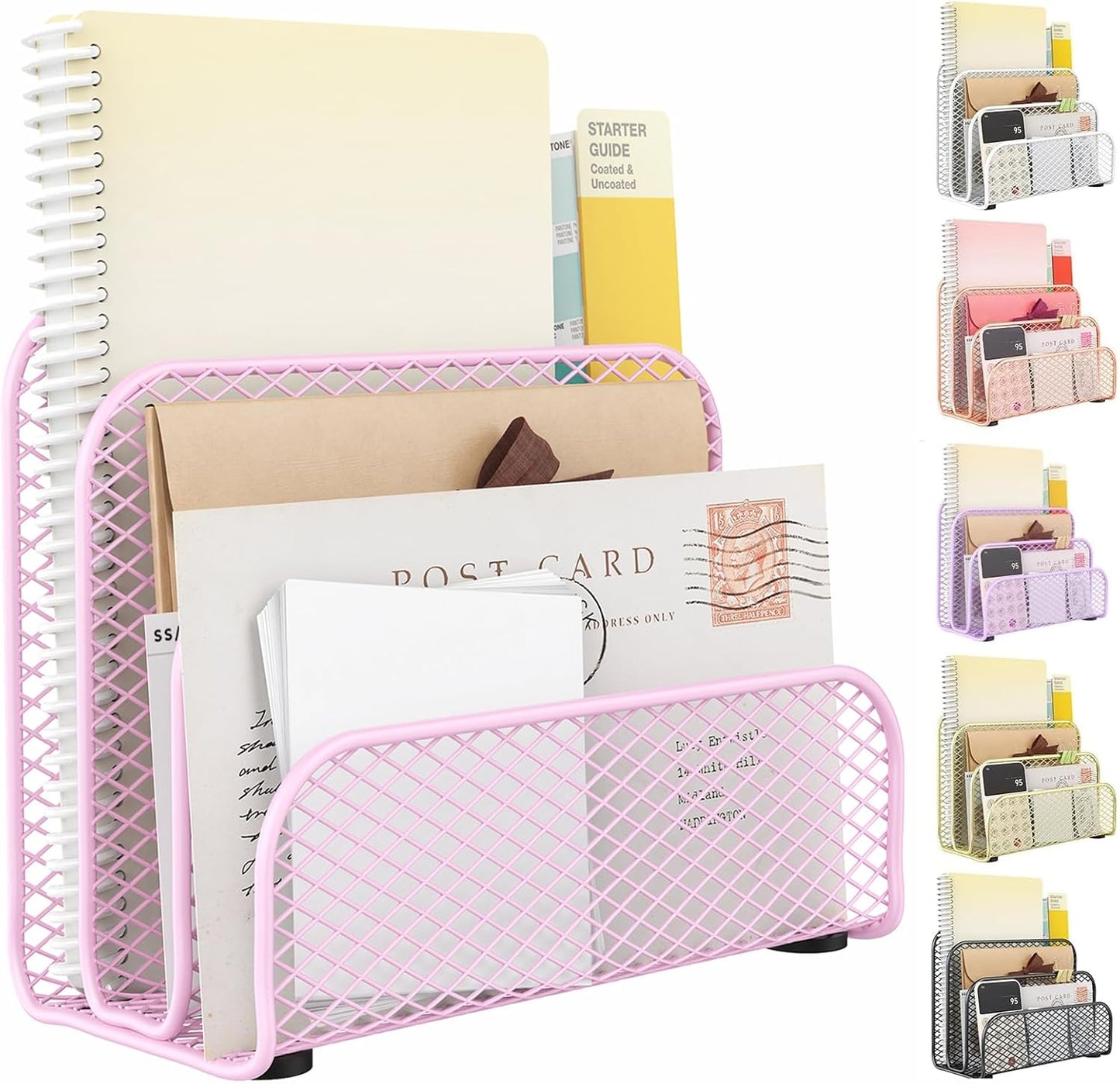 gianotter Mail Organizer Countertop, Metal File Holder with 3-Slot, Pink Desk Accessories for Women Office (Pink)