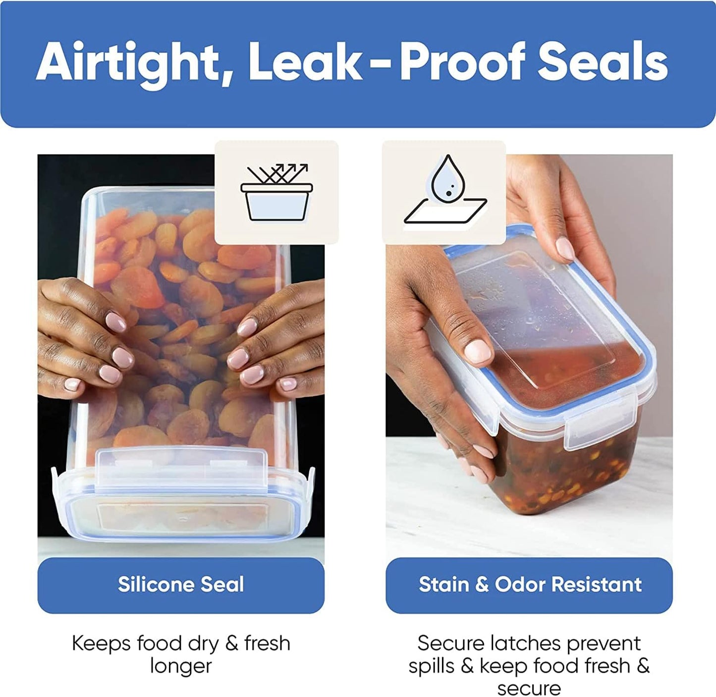 Airtight Food Storage Containers Set with Lids For Kitchen Organization 14 Pack - BPA Free Food Canisters With Labels, Marker & Spoon Set For Pantry Organization And Storage - Royal Blue