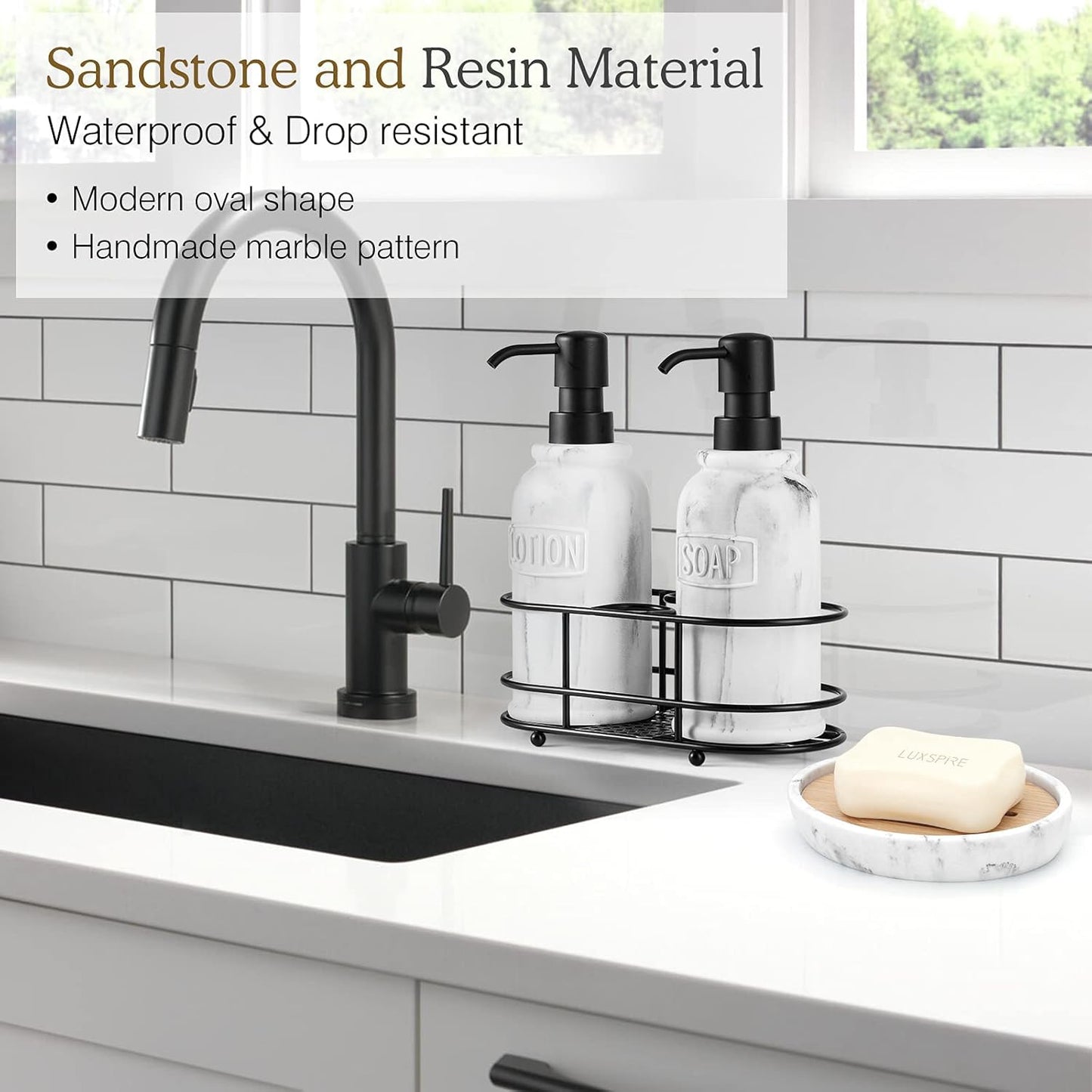 Luxspire Bamboo Soap Dish, Resin Soap Holder with Drainage, Oval Wooden Soap Dish for Shower, Bathroom, Sink, Kitchen and Countertop, Gravel White