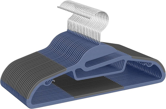 Heavy Duty Plastic Hangers 50 Pack with Non-Slip Design,0.2 Inches Thick,360°Swivel Hook Space Saving Organizer for Bedroom Closet,Shirts,Pants,Strong Enough for Coat(Nacy- S Shaped)