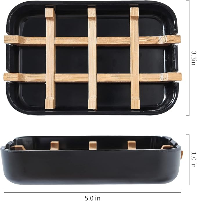 Bamboo Soap Dishes, 2-Pack Black Holder for Bathroom & Shower