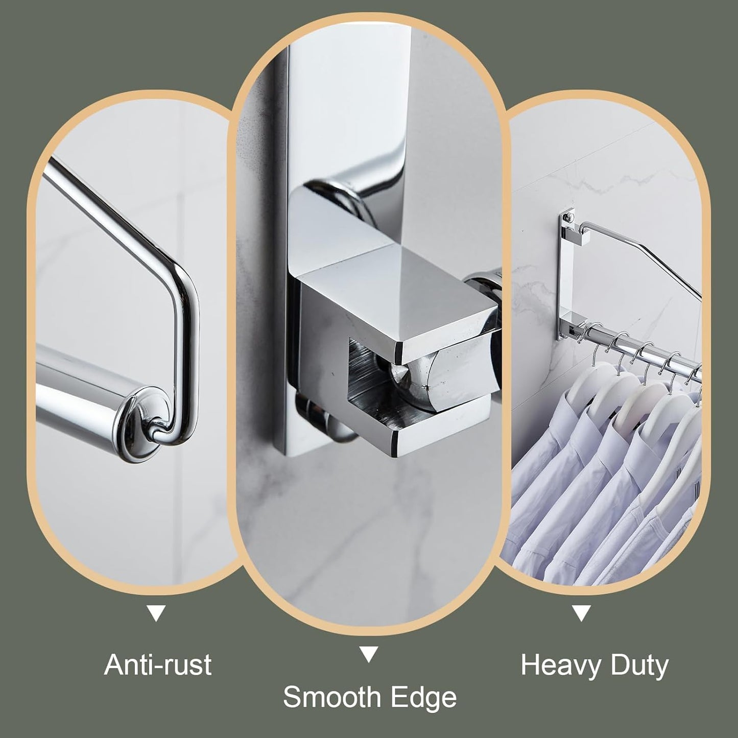 NEWRAIN Laundry Hanger, Wall Mounted Clothes Hanger with Swing Arm Holder Brass Hanging Drying Rack Space Saver,Chrome