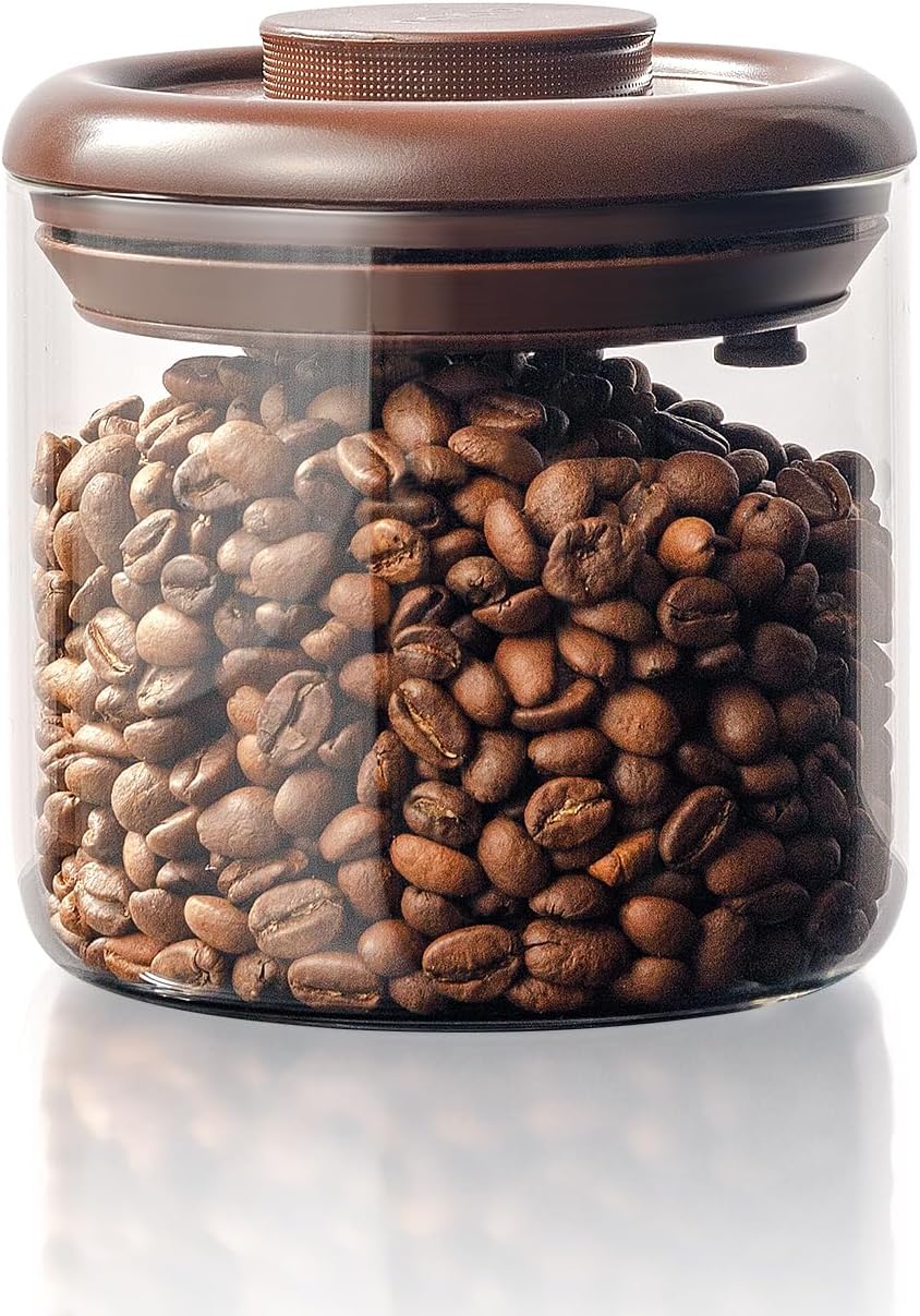 Borosilicate Glass Coffee Jar 600 ml – Pop Top Airtight Coffee Canister with CO2-Release Valve, 7 oz Coffee Container for Ground Coffee