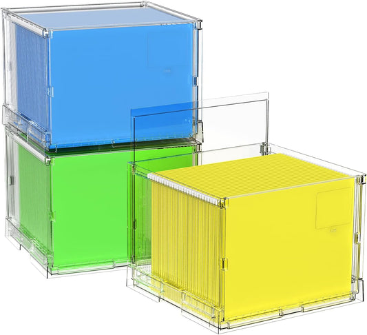 MUKAI File Organizer Box with Lid, Collapsible File Folder Organizer with Slide, Hanging File Folder Box, for Office Document Storage with Desktop organizer (3)