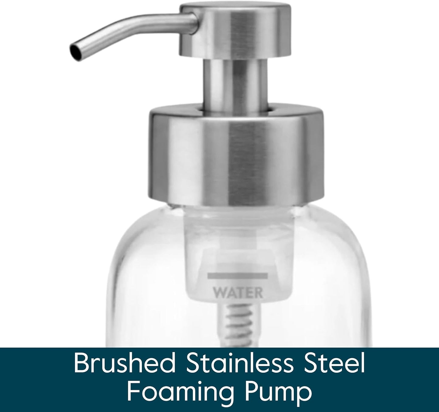 Grove Co. Foaming Soap Dispenser, 2 x Refillable Glass Bottles with Stainless Steel Pump, Reusable Liquid Hand Soap Set for Kitchen or Bathroom, Square Base, Reduce Plastic Waste