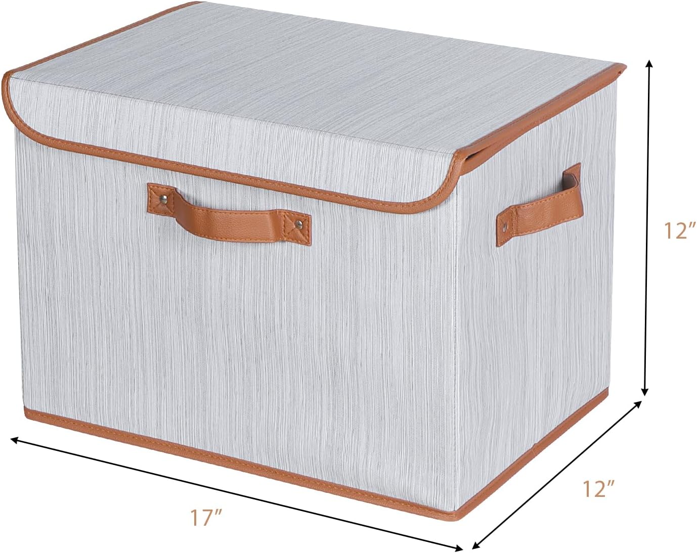 Univivi Heavy Duty Fabric Storage Bins with Lid, Large 17" 10 Gallon Stackable Storage Bins with Leather Handles, Decorative Storage Boxes with Lids for Bedroom, Closet, Nursery, Office, 3-Pack(Grey)
