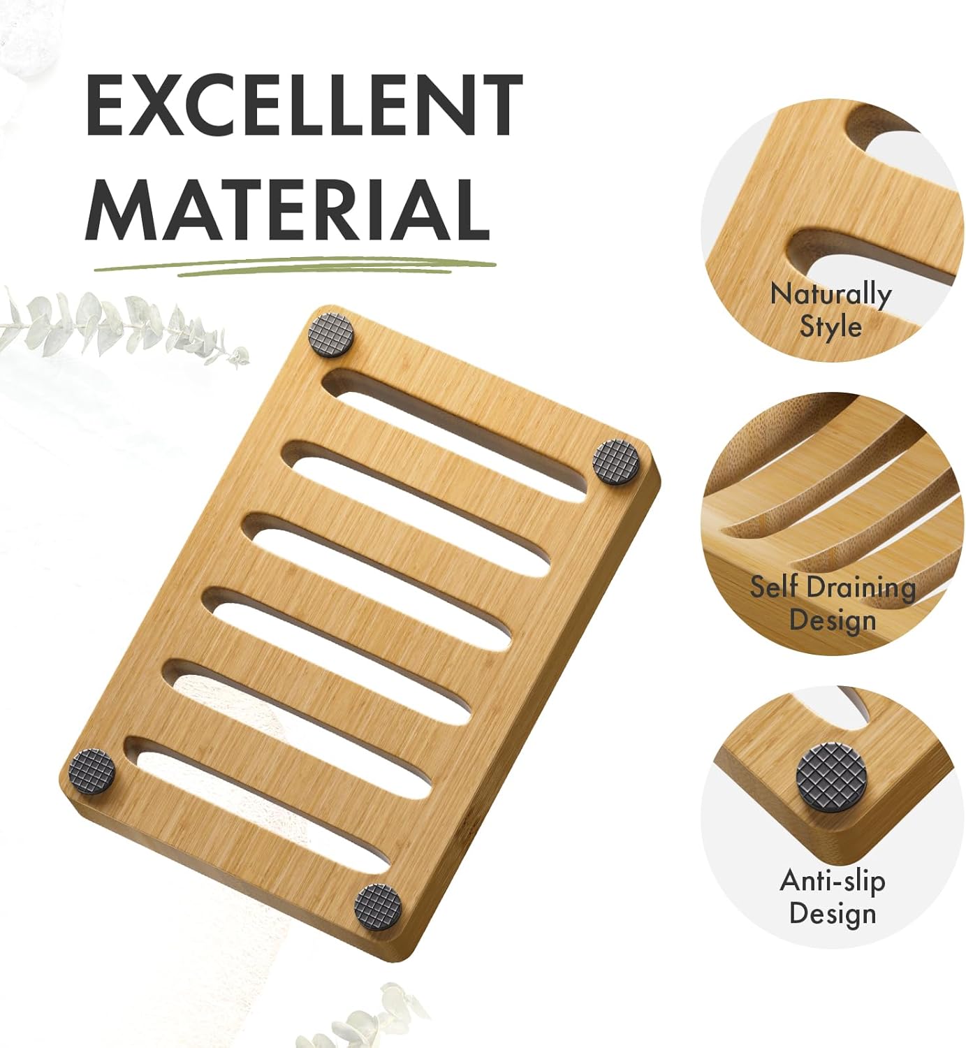 AmazerBath Soap Holder, Bamboo Soap Dish, Wooden Soap Holder Soap Dish, 2 Pack Bamboo Soap Holder, Soap Dishes for Bar Soap, Wooden Soap Tray, Kitchen Soap Tray Self Draining (Wooden Color)