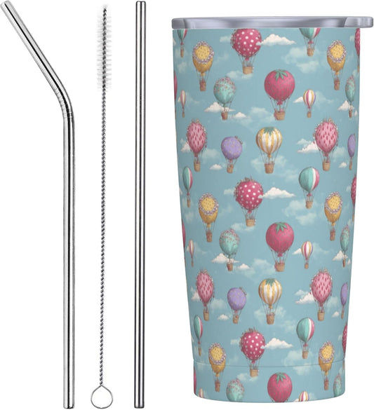 Hot Air Balloon Tumbler with Lid and Straw 20oz Insulated Reusable Stainless Steel Travel Mug Double Wall Vacuum Coffee Cup for Hot Cold Drinks Leak-Proof Portable Cups for Women Men Gifts