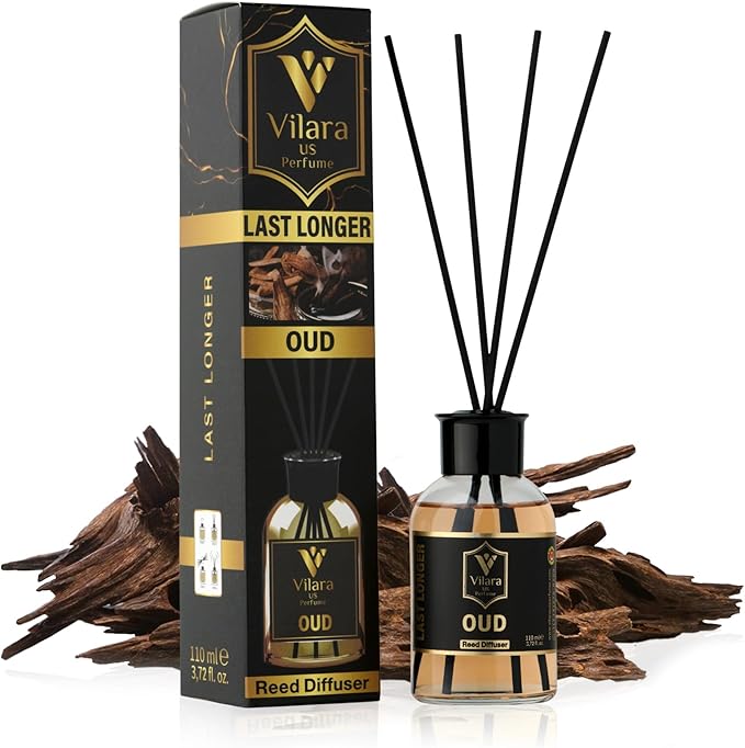 Reed Diffuser Set with Sticks for Home – Bathroom, Bedroom & Office Aromatherapy – Long Lasting Scented Oil Diffuser with Sticks – Luxury Room Fragrance Diffuser 55ml,1.7 fl oz (Oud)
