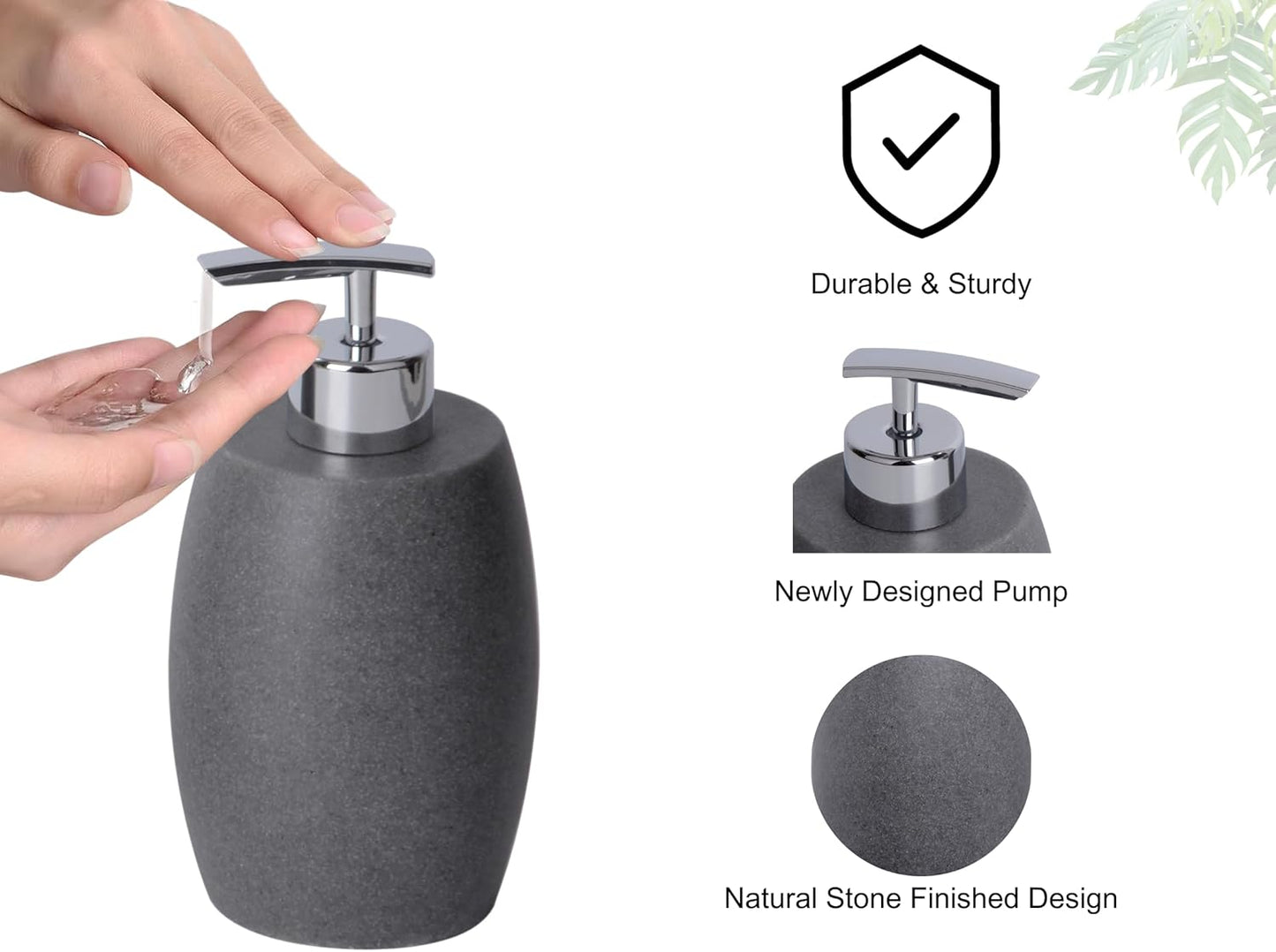 Grey Bathroom Accessories Set 3 PC, Resin Sandstone Look Soap Dispenser, Toothbrush Cup, Soap Dish, Bathroom Soap Dispenser Set for Home Decor and Kitchen