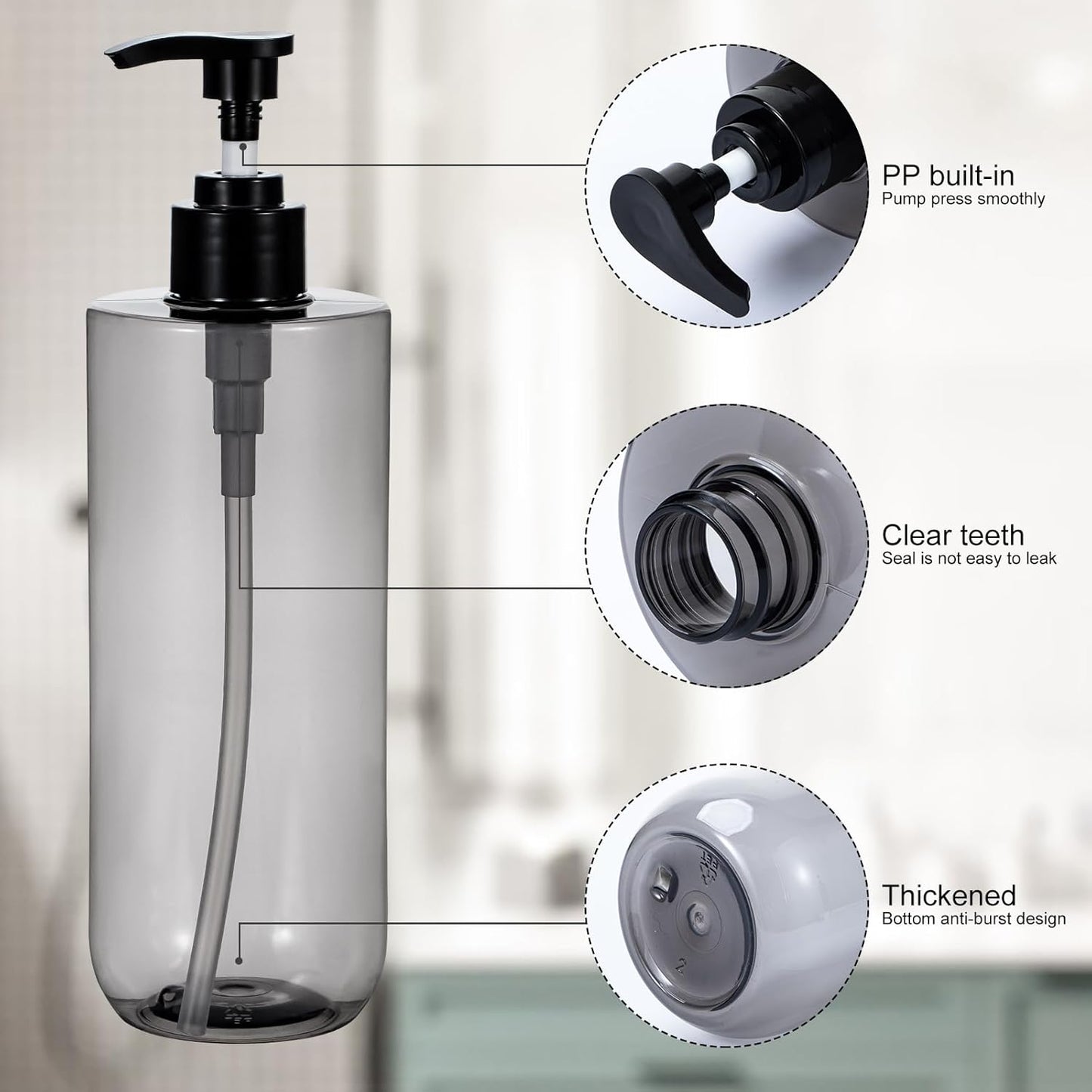 Yebeauty Soap Dispenser, 2 Pack 17oz/500ml Refillable Pump Bottle Dispenser Plastic Empty Shampoo and Conditioner Bottles Clear Black Lotion Container with Travel Lock for Bathroom Decor Upgrade