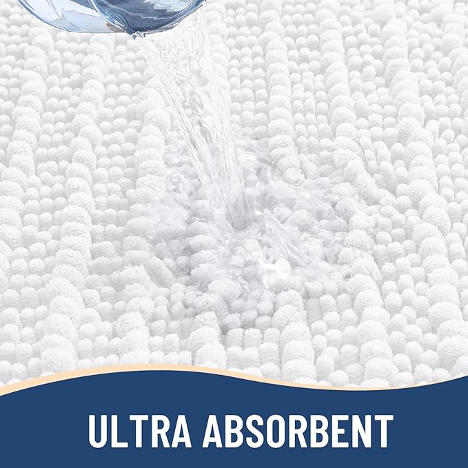 Arotive Luxury Chenille Bathroom Rug Mat, Extra Soft Thick Absorbent Shaggy Bath Rugs, Non-Slip Machine Wash Dry, Plush Bath Mats for Bathroom, Shower and Tub, 30x20, White