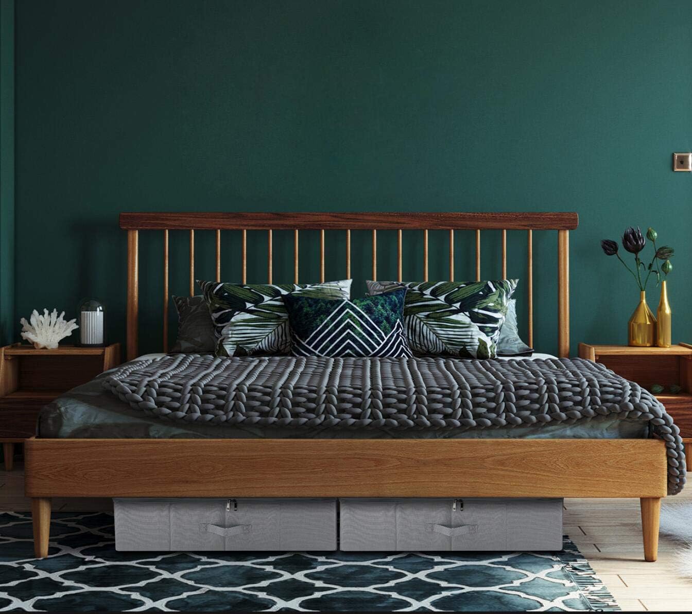 iwill CREATE PRO Under Bed Storage Bins with Lids for Shoes Clothing Organizer, Good for Bedroom Wardrobe, Closet, Sturdy Plastic Boards & Polyester Blend Fabric, Light Gray