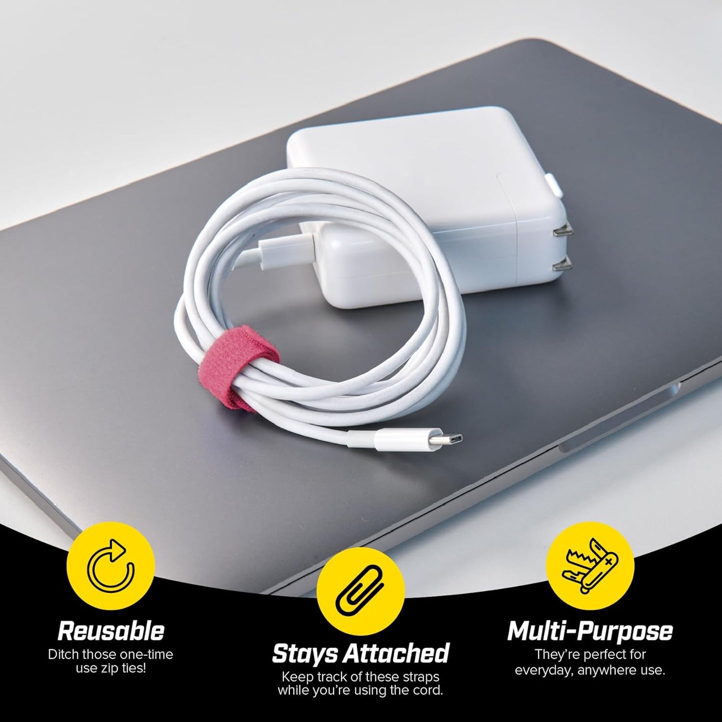 Self-Gripping Cable Ties by Wrap-It Storage, Macaron, 40 Pack (5 Inch and 8 Inch Straps) – Reusable Hook and Loop Cord Wraps for Home Office Desk Organization