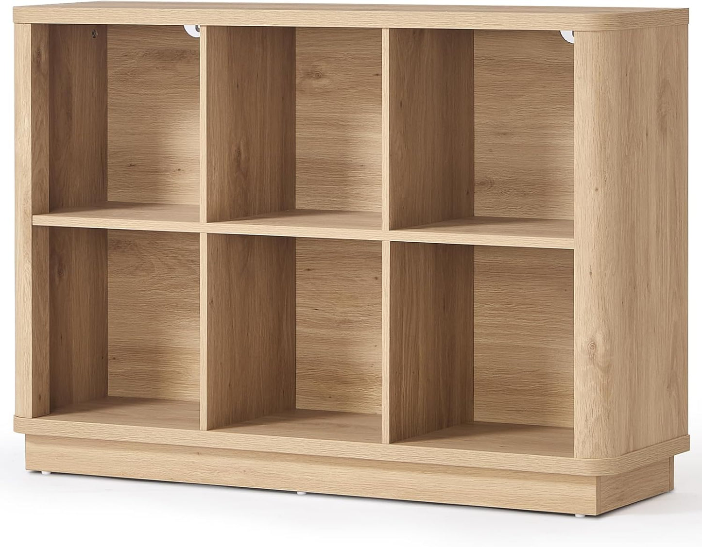 6 Cube Storage Book Shelf, 40" Wide Low Horizontal Bookcase with Curved Edge, Floor Standing 2-Tier Wooden Bookshelf with Base, Modern Short Book Case for Bedroom, Study, Entryway, Natural Oak