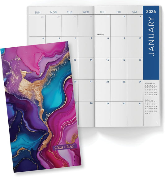 2-Year Monthly Pocket Planner/Pocket Calendar, 3.5"x6.5", 2026-2027: Weekly Planner/Weekly Agenda/Monthly Calendar Organizer (Pink Purple Marble)