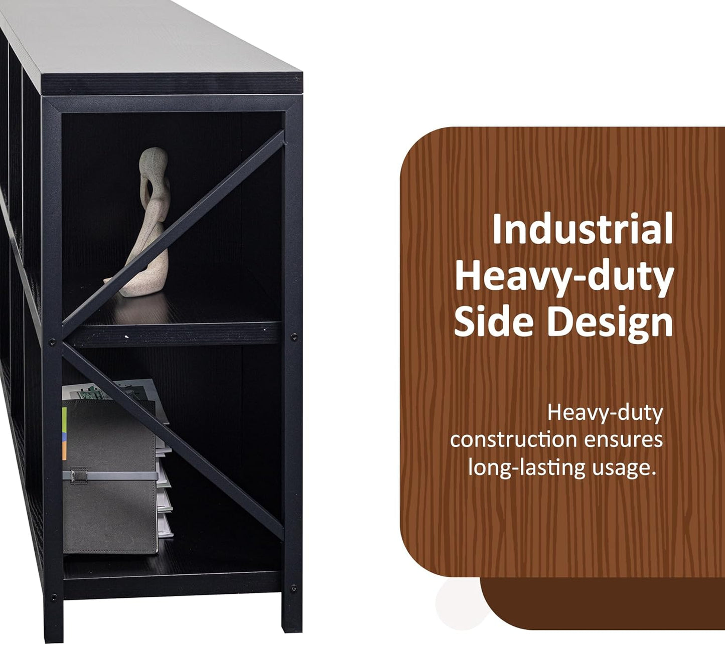 6 Cube Storage Organizer, Industrial Horizontal Bookshelf, Accent Cube Shelf, Corner Bookcase for Living Room, Home Storage, 47.2 Inches, Black