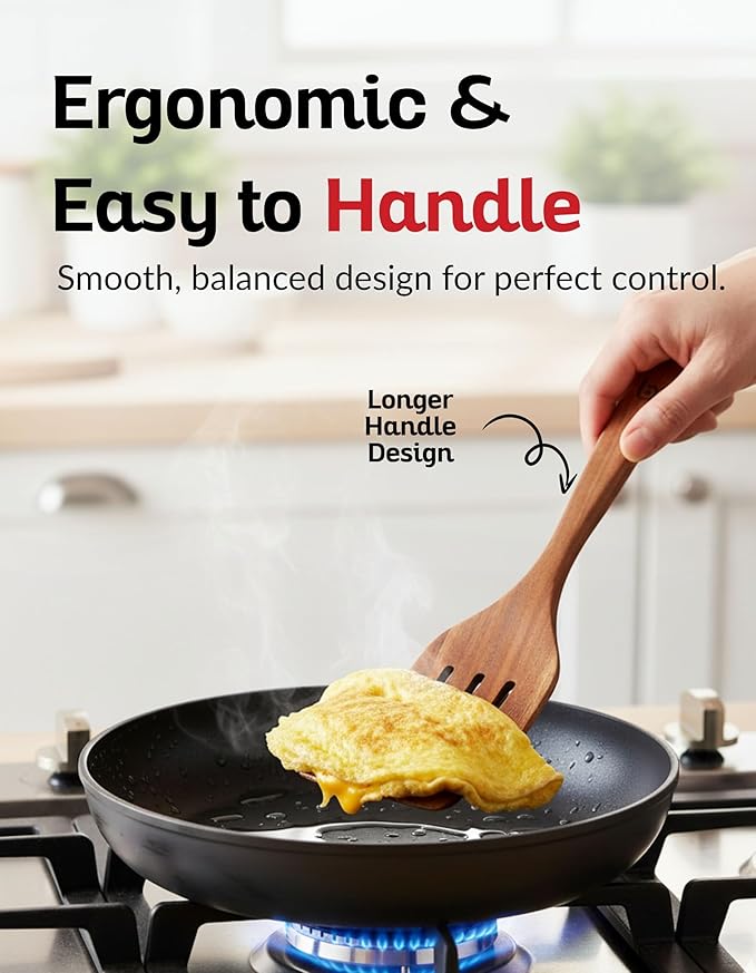 4-Piece Teak Wood Spurtle Utensil Set – Premium Natural Wooden Cooking Tools for Nonstick Cookware, Stirring & Serving – Durable, Non-Toxic Kitchen Spatulas