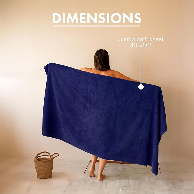 SALBAKOS 100% Turkish Cotton Jumbo Bath Sheet Towel Oversized 40x80 inch | Premium Hotel & Spa Quality, Soft, Absorbent, XL Bath Towels | Made in Turkey (Pack of 1, Navy, Jumbo Bath Sheet)