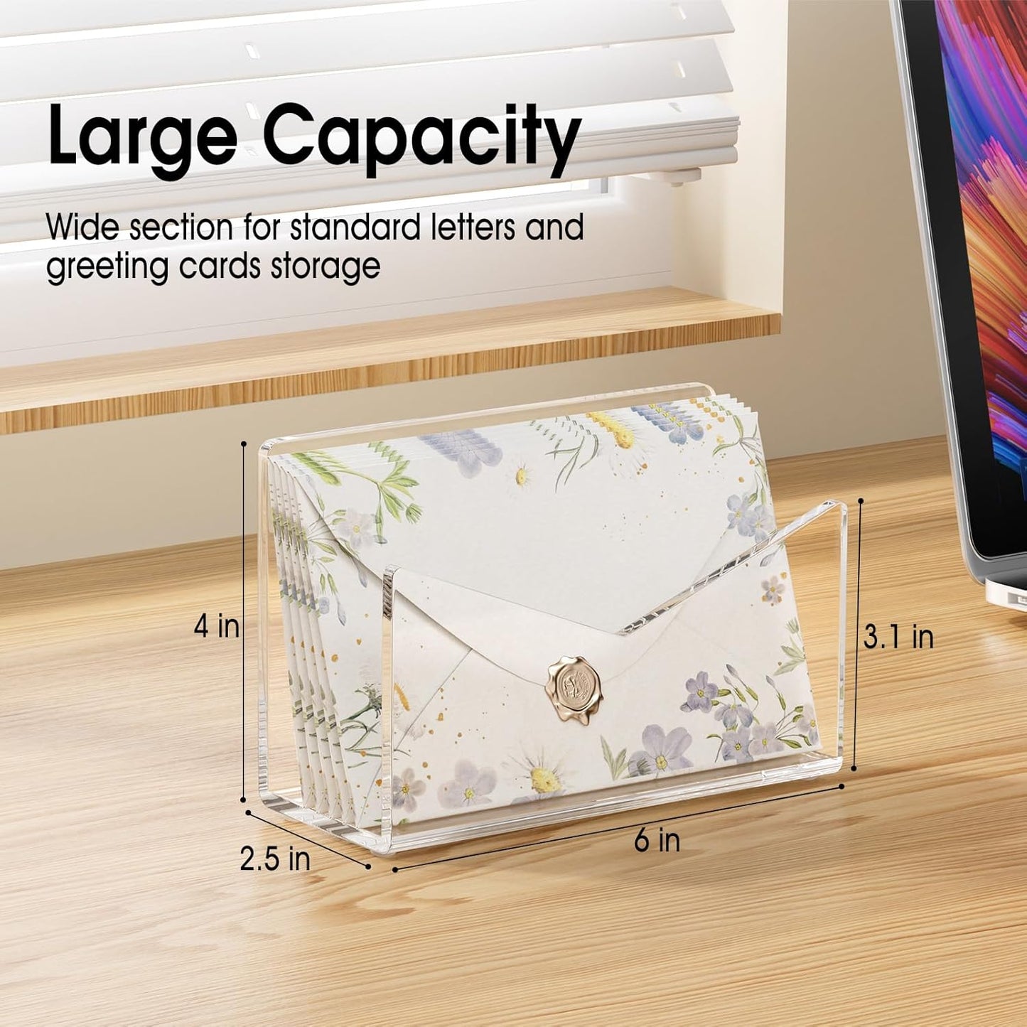 KTRIO Acrylic Mail Holder, Clear Mail Organizer Countertop, Letter Envelope Holder for Desk, Mail Sorter Letter Stand for Home Office School