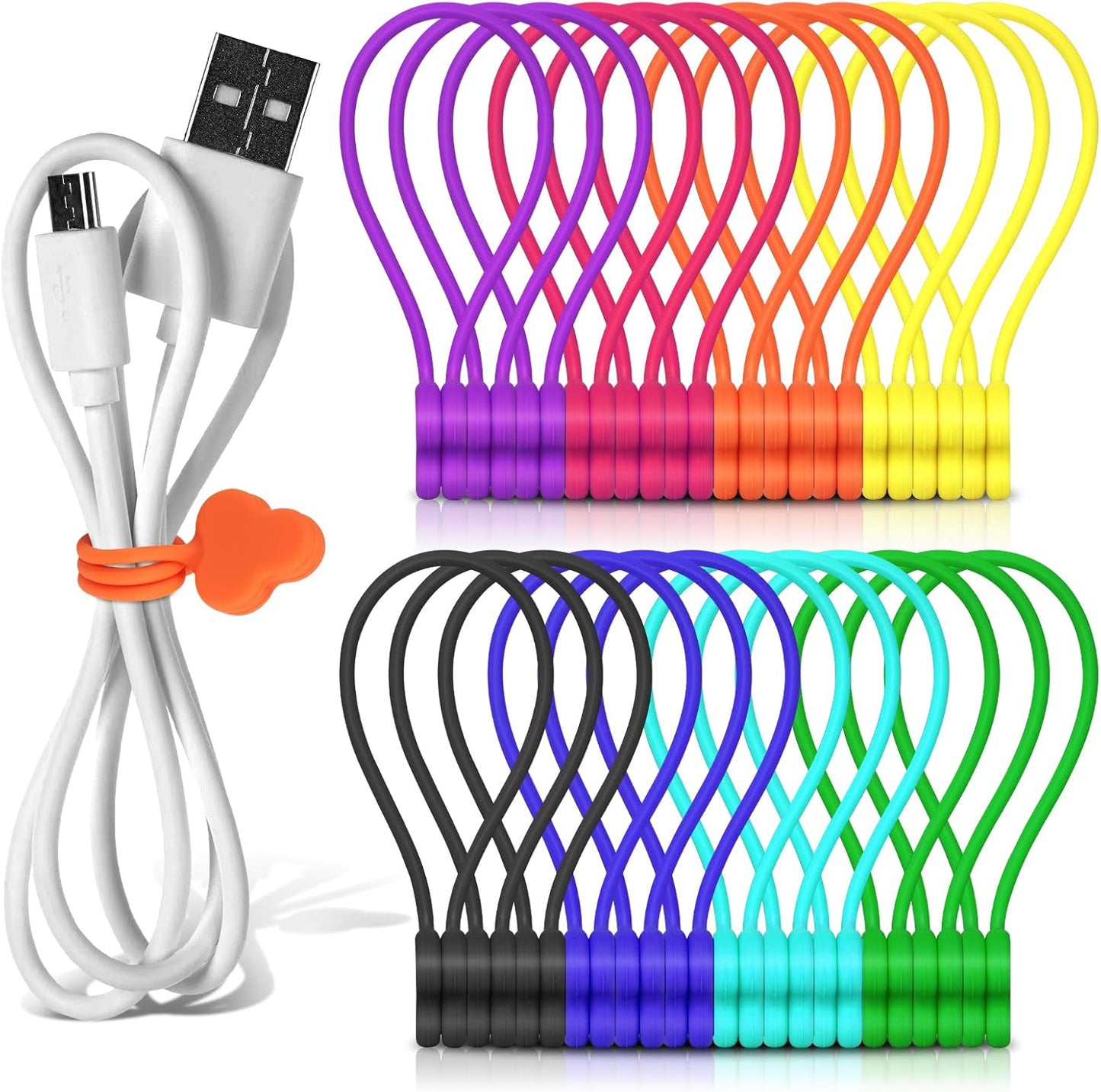 Reusable Magnetic Cable Organizer Twist Ties,24Pcs Cord Management Organizer Travel For Bundling And Organizing Cables Bookmark Fridge Magnet Silicone Cord Winder Magnetic Cable Clips 8 Color
