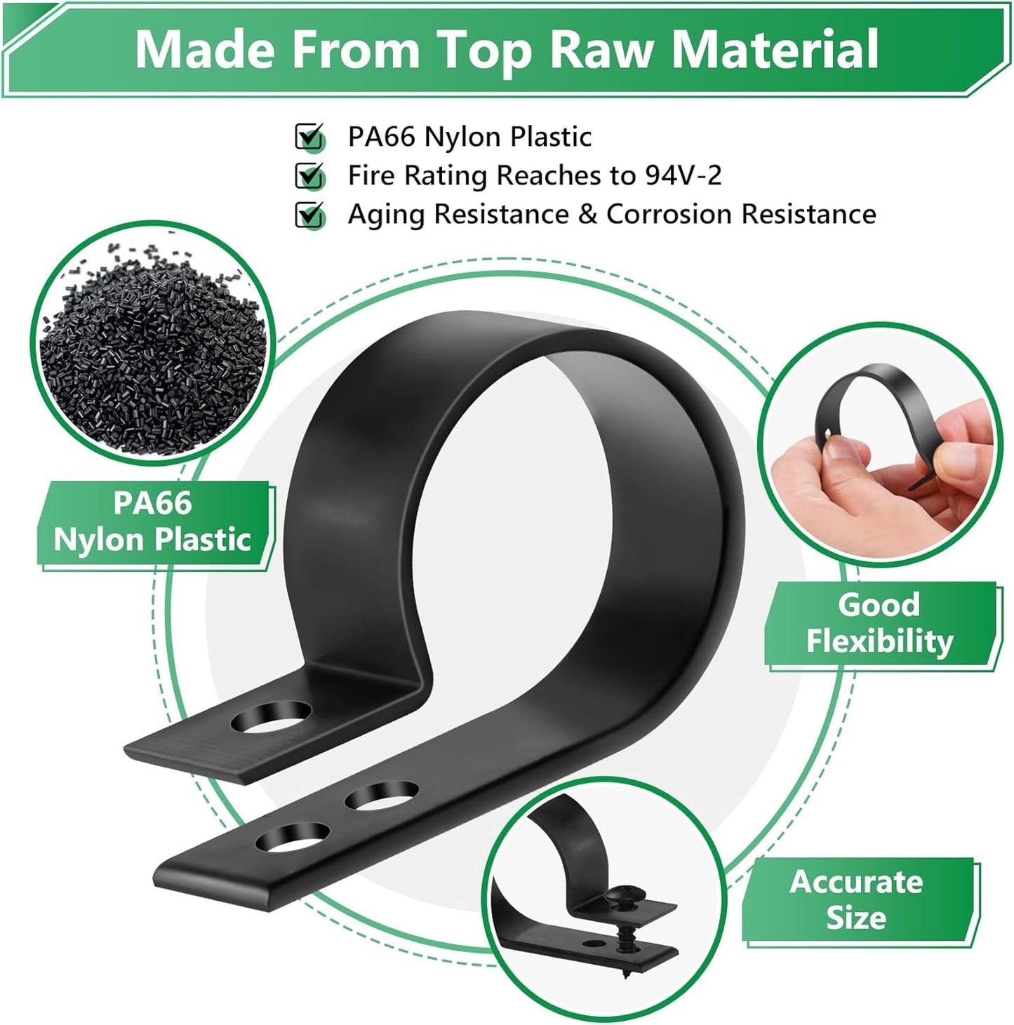 Cable Clips for Cable Management Cord Organizer, 6 Sizes 290 PCS Nylon R-Type, 3/16'' 1/4'' 3/8'' 1/2'' 3/4'' 1'' Black Plastic Screw Mounting Cord Fastener Clamp Assortment Kit with M4 Screws