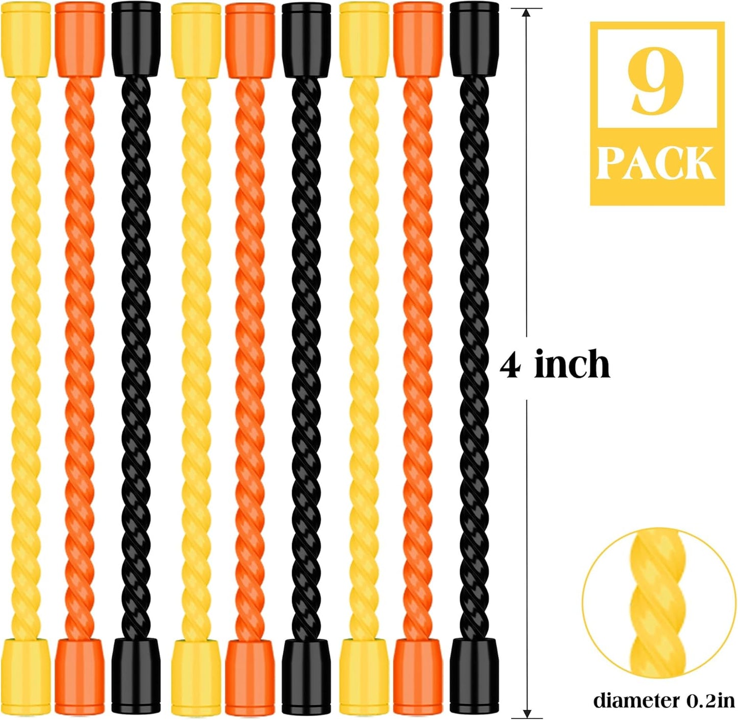 9 Pack 4-Inch Silicone Cable Ties - Reusable, Bendable Rubber Twist Ties to Organize & Bundle Cords, Wires (3 Colors)
