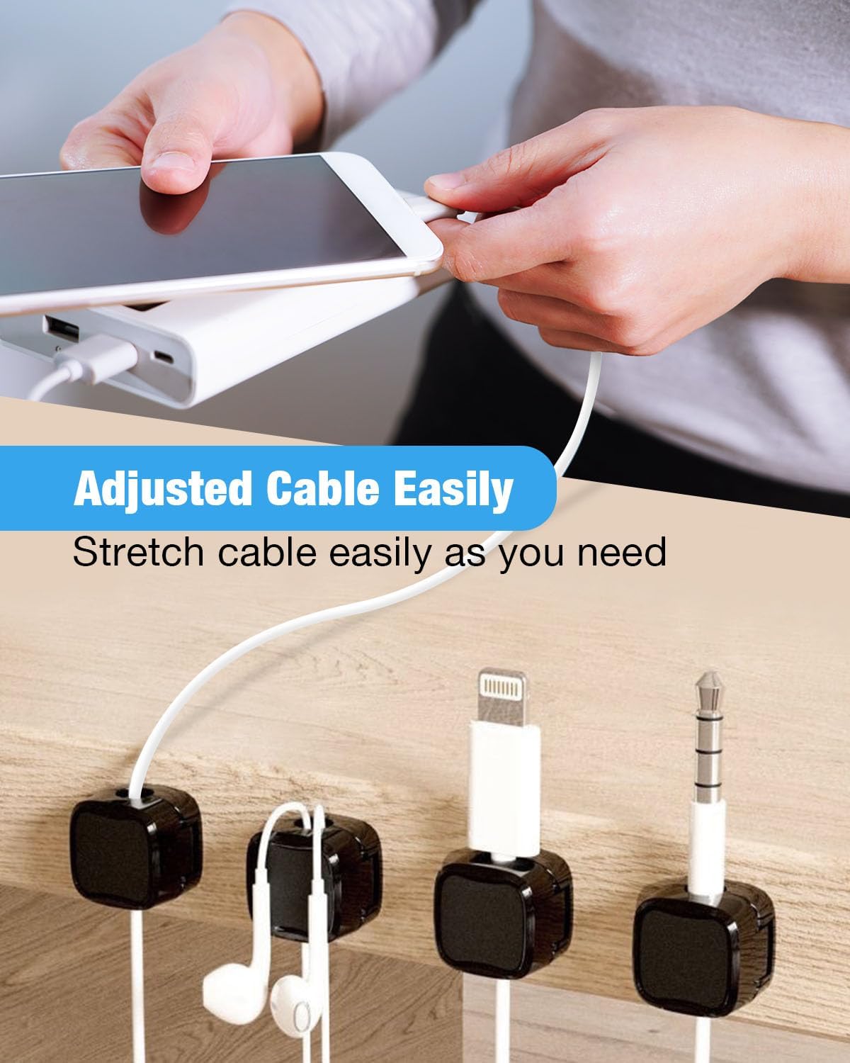 Generic 8 Pack Magnetic Cable Clips, Adjustable Magnetic Cord Organizer, Adhesive Magnetic Cord Holder for Desk, Home, Office, Car, Nightstand