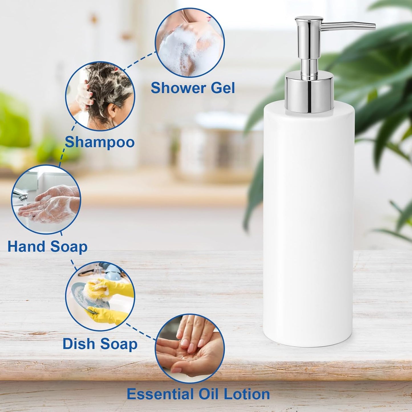 Ceramic Soap Dispenser 11.8oz Liquid Ceramic Soap Pump Dispenser for Bathroom, Refillable Dish Soap Dispenser for Kitchen