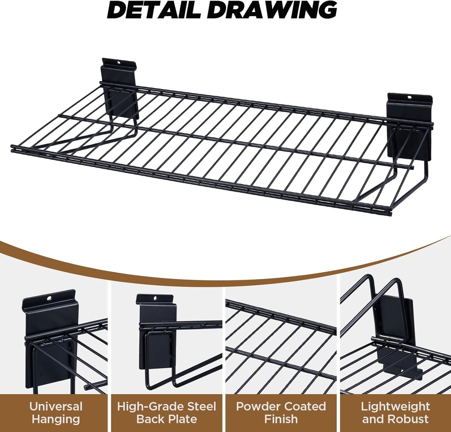 24-Inch Width Slatwall Shelves, Duty Storage Slatwall Shelf, Slat Wall Wire Shelf, Black Slatwall Accessories -2 Pack