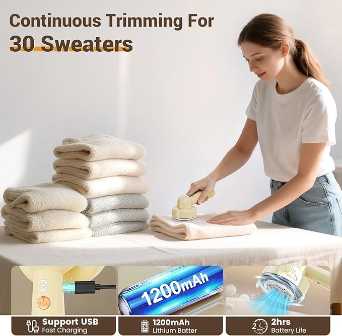 DBC Fabric Shaver and Lint Remover, Sweater Defuzzer with 3-Speeds, 2 Replaceable Stainless Steel Blades, Remove Fuzz Balls and Pills on Clothes, Sweater