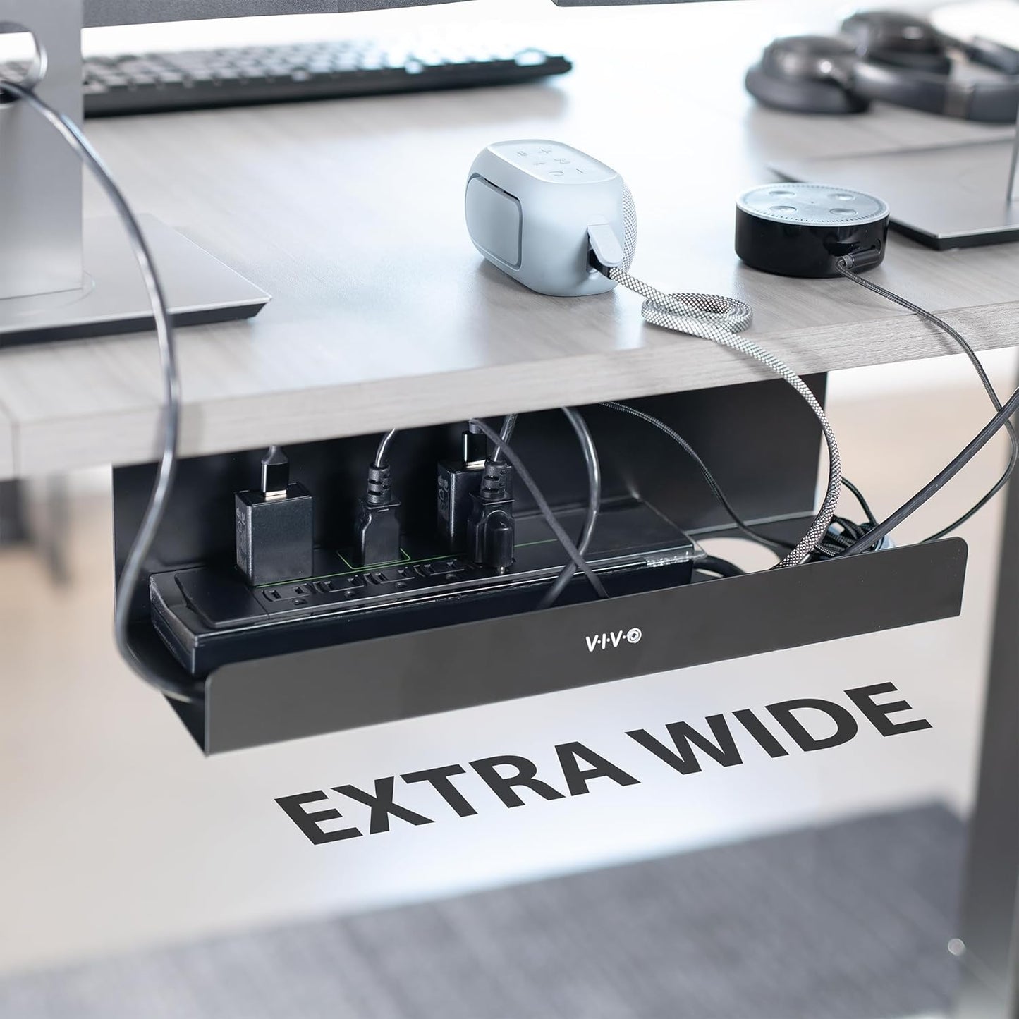 VIVO Under Desk 17 inch Extra Deep Cable Management Tray, Power Strip Holder, Cord Organizer, Wire Tamer for Office and Home, Black, DESK-AC16-1C