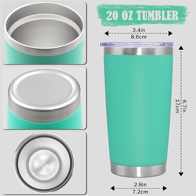 20 oz Tumbler Coffee Travel Tumblers Bulk with Lid Stainless Steel Double Wall Vacuum Insulated Mug Powder Coated Cups fit Car Cupholder for Hot and Cold - Light Blue, 8Pack