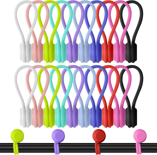 Motiloo Magnetic Cable Ties Silicone Reusable Cord tie for Home Office School Organization (10 Colors-20 Pack)