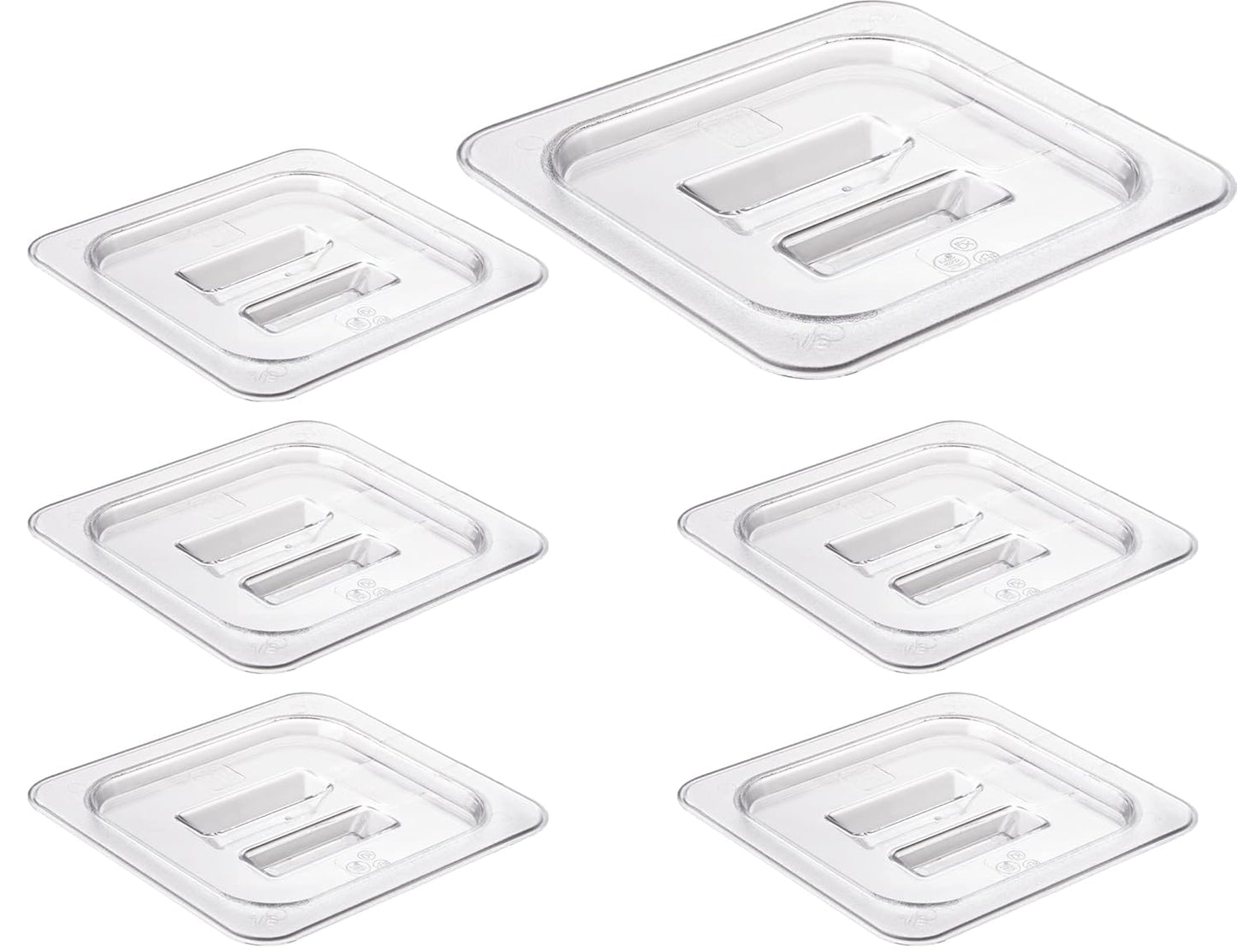 CURTA 6 Pack Food Pan Lids, 1/6 Size Polycarbonate Cover with Handle, Plastic Clear