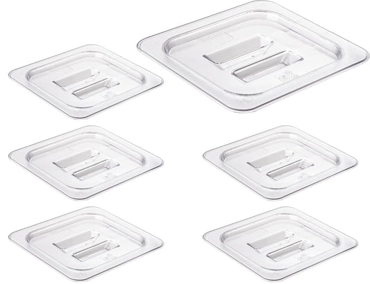CURTA 6 Pack Food Pan Lids, 1/6 Size Polycarbonate Cover with Handle, Plastic Clear