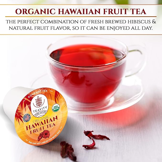 Teavity Organic Hibiscus Tea Pods with Peach, Mango, & Passionfruit - Naturally Decaf Hawaiian Fruit Tea (36 Pods)