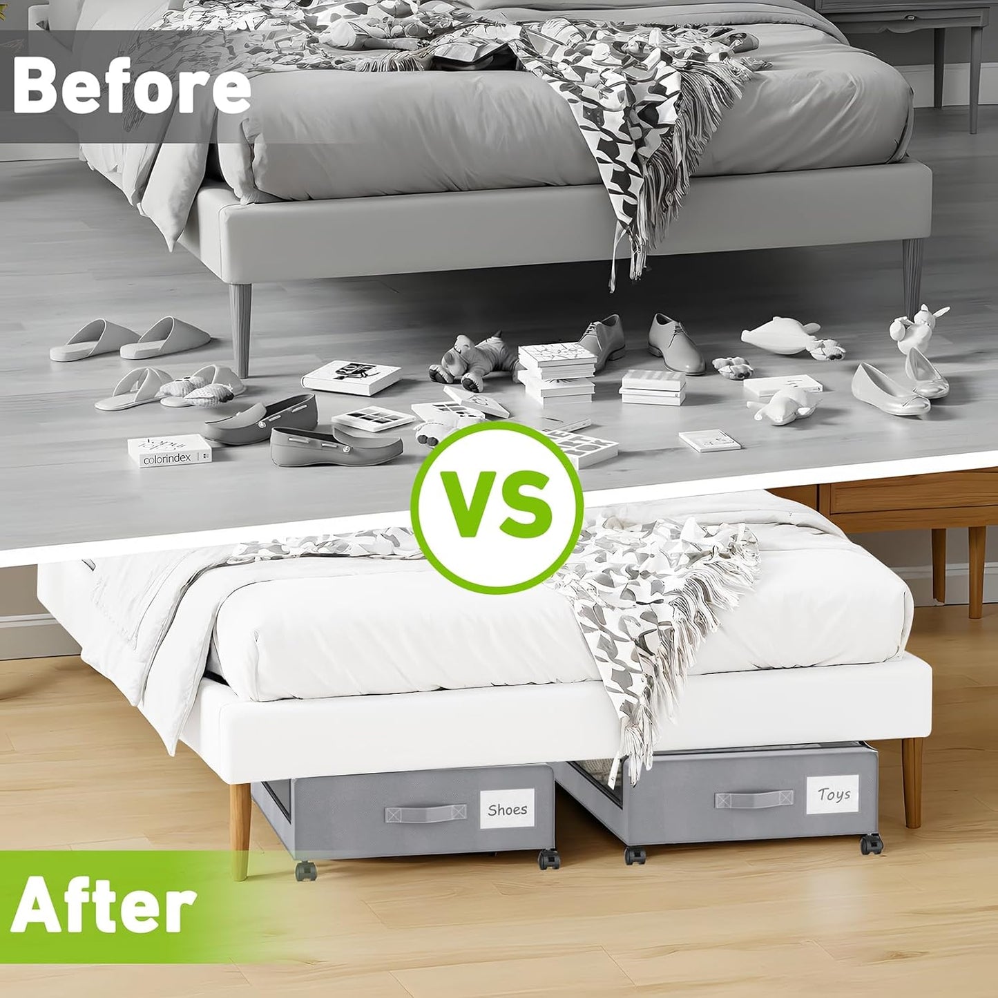 Under Bed Storage with Wheels, 4-Pack Underbed Storage Containers with Clear Lids, Under Bed Shoe Storage Organizer, Rolling Under Bed Storage for Clothes Shoes Blankets (Grey)