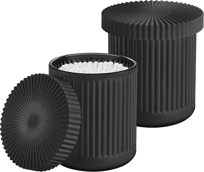 Glass Bathroom Organizer Set for Men, 2 Pack Bathroom Accessories, Bathroom Decor for Cotton Swabs, Cotton Balls, Pads, Floss Picks – Husband Birthday Gift Ideas, Gifts for Men(Black)